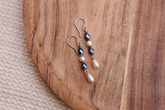 Blue and White Crystal Drop Earrings